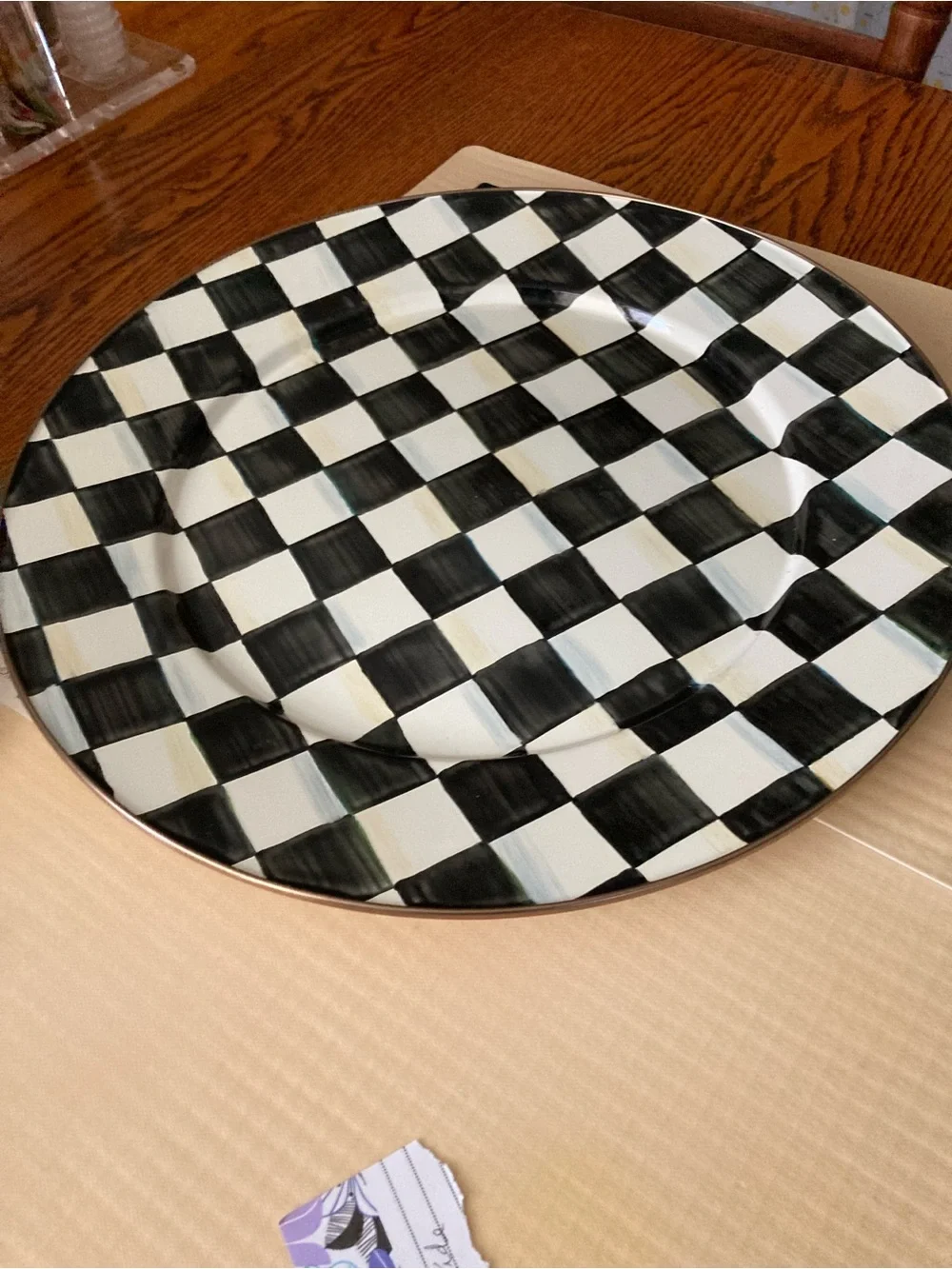 MacKenzie-Childs Floral Mint Cake Dome with Checker Plate